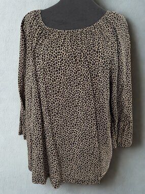 Michael Kors Tan & Black Ruffled Sleeve Top